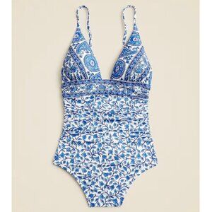 NWT J. Crew "Margeaux" ruched plunge swimsuit, bandana block print, size 8
